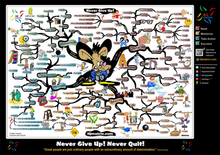 Never Give Up, Never Quit Motivational Mind Map Poster